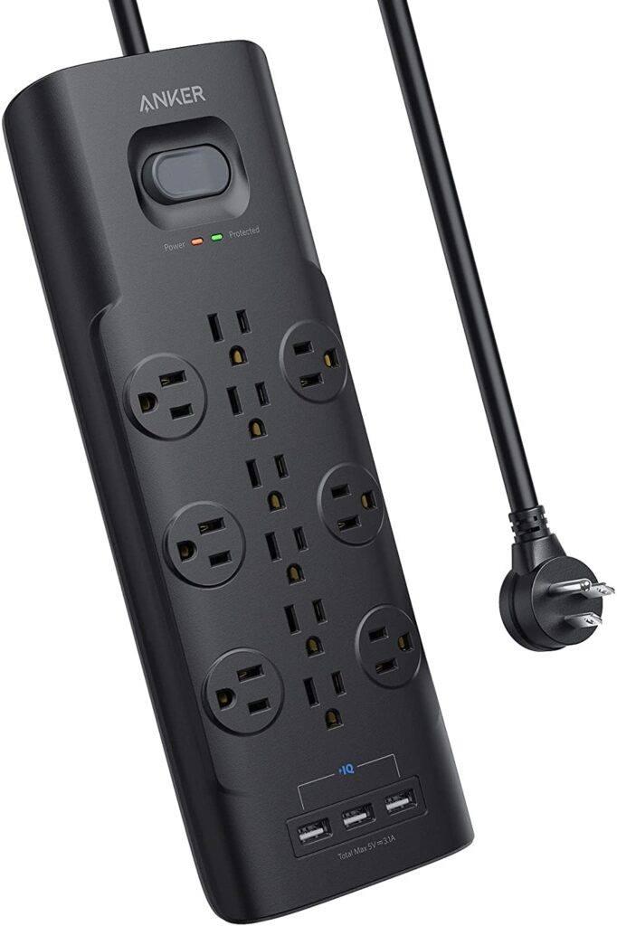 Anker Power Strip Surge Protector, 12 Outlets & 3 USB Ports with Flat Plug, PowerPort Strip With 6ft Extension Cord, PowerIQ for iPhone