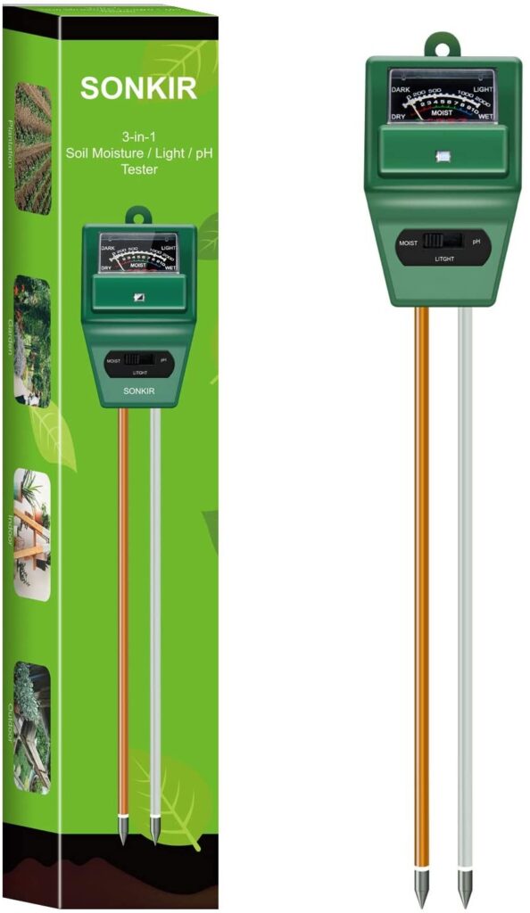 Sonkir Soil pH Meter, MS02 3-in-1 Soil Moisture/Light/pH Tester Gardening Tool Kits for Plant Care, Great for Garden, Lawn, Farm, Indoor & Outdoor