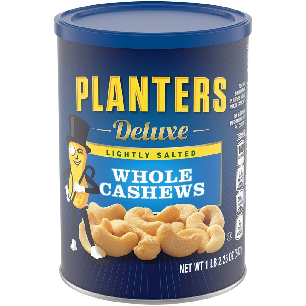 PLANTERS Deluxe Lightly Salted Whole Cashews, 18.25 oz. Resealable Canister - Lightly Salted Cashews & Lightly Salted Nuts - Nutrient Dense Snacks