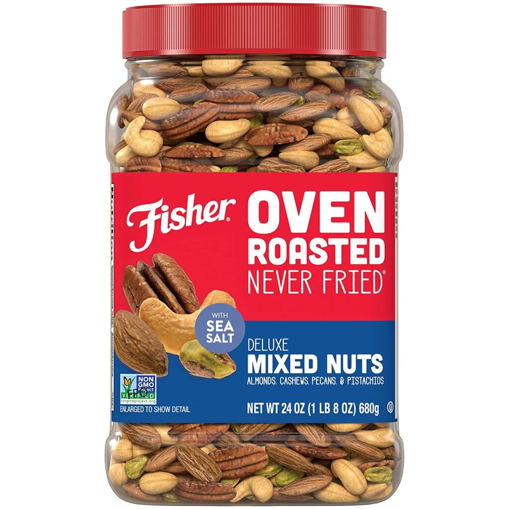 Fisher Snack Oven Roasted Never Fried, Deluxe Mixed Nuts, 24oz (Pack of 1), Almonds, Cashews, Pecans, Pistachios, Made With Sea Salt