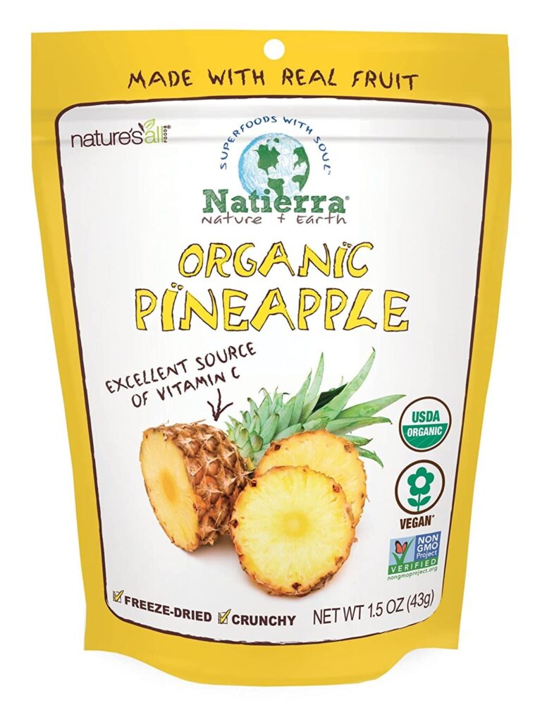 NATIERRA Nature's All Foods Organic Freeze-Dried Pineapples | Non-GMO & Vegan | 1.5 Ounce