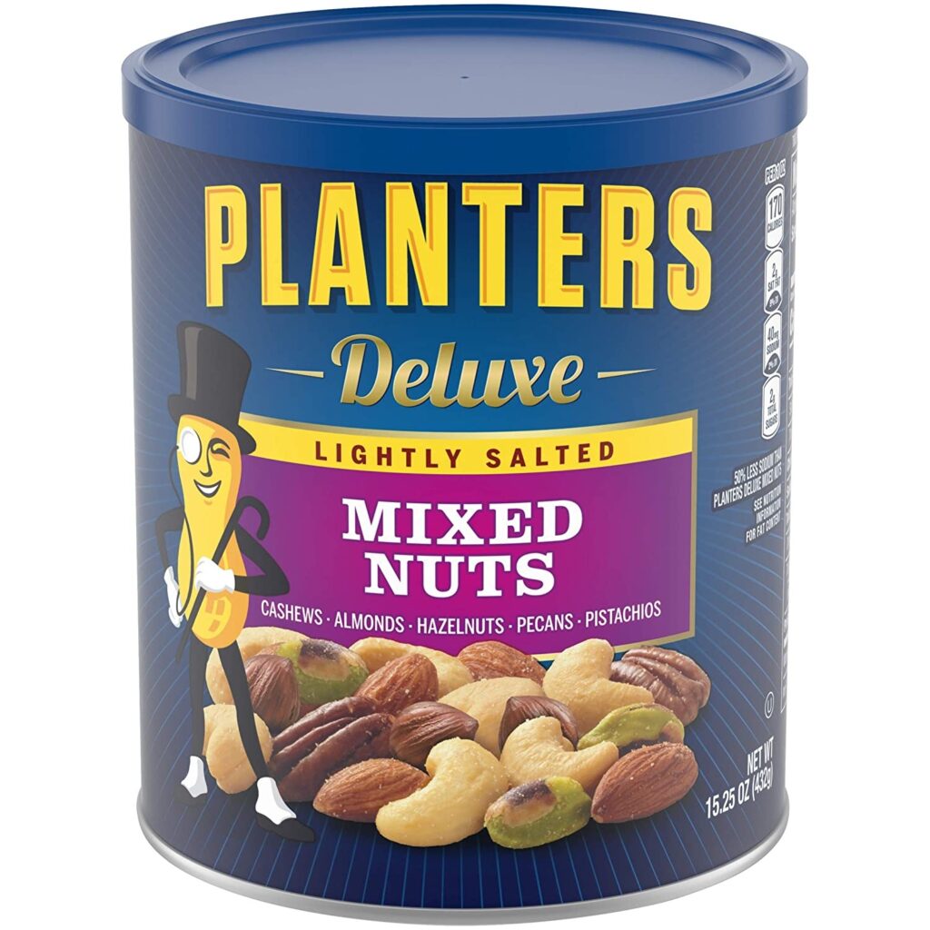 PLANTERS Deluxe Lightly Salted Mixed Nuts, 15.25 oz. Resealable Container - Reduced Sodium Mixed Nuts with Cashews, Almonds, Hazelnuts, Pistachios