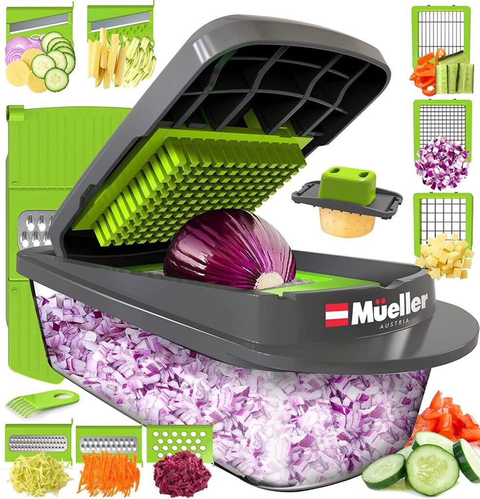 Mueller Austria Pro-Series 8 Blade Egg Slicer, Onion Mincer Chopper, Slicer, Vegetable Chopper, Cutter, Dicer, Vegetable Slicer with Container
